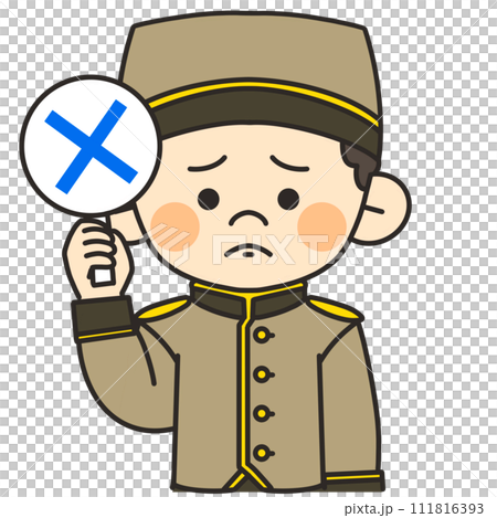 男性ホテルマンがバツの札を挙げているイラスト 111816393