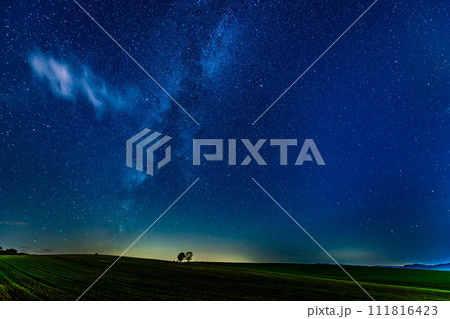 北海道美瑛町の星空　～親子の木のある丘～ 111816423