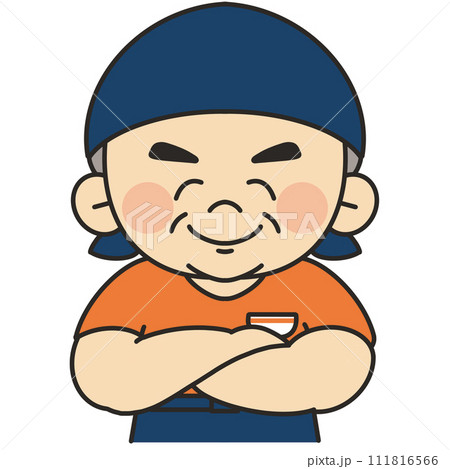 三角巾をつけた飲食店の店員が笑顔で腕を組んでいるイラスト 三角巾をつけた飲食店の店員が笑顔で腕を組んでいるイラスト 111816566