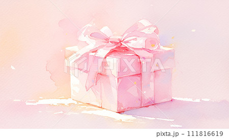 ドリーミーなピンクのプレゼントボックスの水彩イラスト「AI生成画像」 ドリーミーなピンクのプレゼントボックスの水彩イラスト「AI生成画像」 111816619