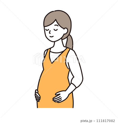 シンプルタッチ　穏やかな表情の妊婦さんのイラスト 111817082