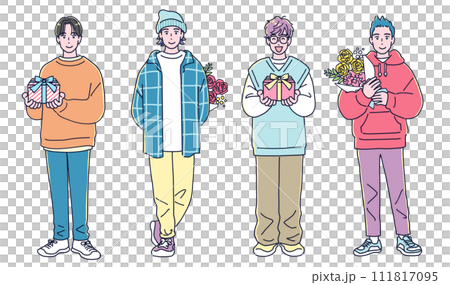 一組 4 個拿著禮物的男孩 111817095