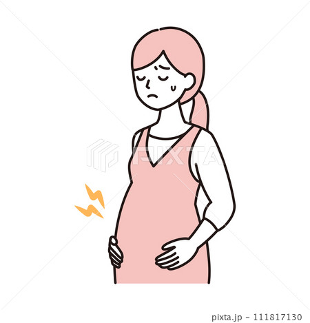 シンプルタッチ お腹に張り・痛み・陣痛がある妊婦さんのイラスト シンプルタッチ お腹に張り・痛み・陣痛がある妊婦さんのイラスト 111817130