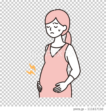 シンプルタッチ お腹に張り・痛み・陣痛がある妊婦さんのイラスト シンプルタッチ お腹に張り・痛み・陣痛がある妊婦さんのイラスト 111817130