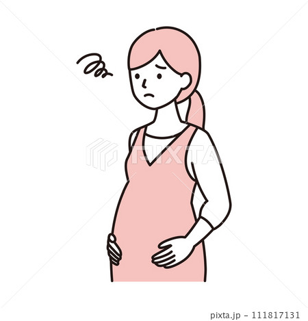 シンプルタッチ　イライラ・モヤモヤ・ストレスや不安がある妊婦さんのイラスト 111817131