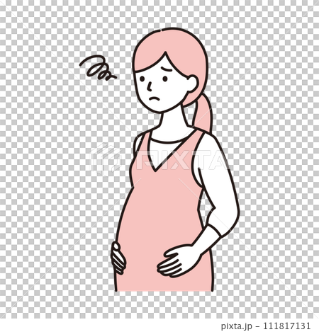 簡單的觸摸 — 一位孕婦煩躁、喜怒無常、壓力重重和焦慮的插圖 111817131
