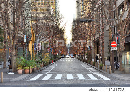 夕方の東京丸の内中通り 111817284