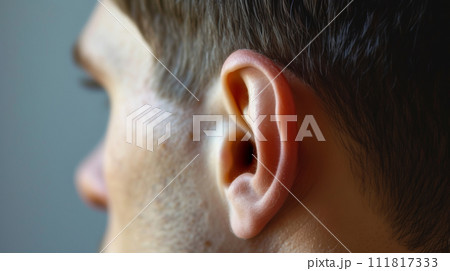 Men's ear. Close-up of a man's ear. Men's ear. Close-up of a man's ear. 111817333