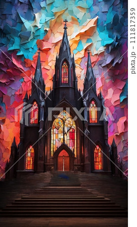 ゴシック様式の教会をモチーフにしたイラスト ゴシック様式の教会をモチーフにしたイラスト 111817359