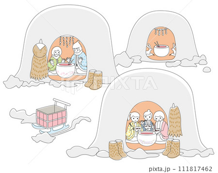 雪国のかまくらで暖まる人々 雪国のかまくらで暖まる人々 111817462