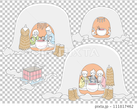 雪国のかまくらで暖まる人々 雪国のかまくらで暖まる人々 111817462