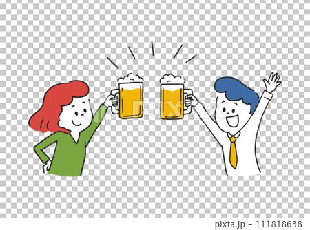 Colorful illustration of a man and woman toasting 111818638