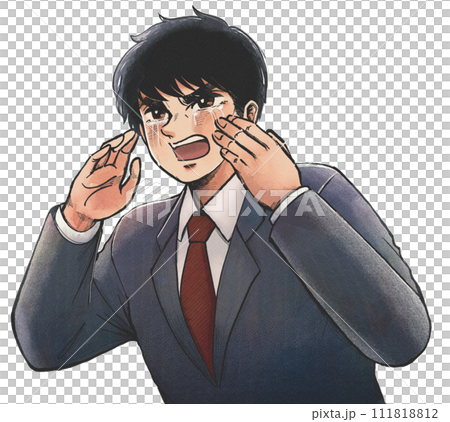 A man in a suit crying and calling, retro graphic style illustration 111818812