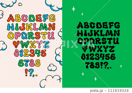 Groovy style vector font. Vintage 70s liquid hippy alphabet Groovy style vector font. Vintage 70s liquid hippy alphabet 111819328