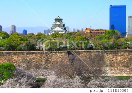 【大阪府】桜が満開の大阪城と大阪ビジネスパーク 111819393