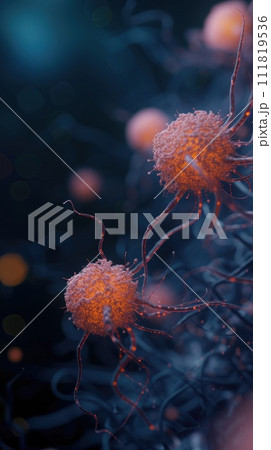 Cancer cells: a microscopic intricate world of cellular anomalies, glimpse into scientific realm of pathology, oncology, medical research unraveling complexities of this challenging health condition 111819536
