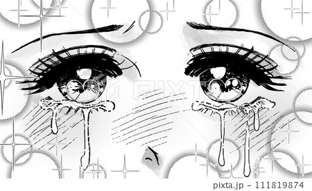 昭和レトロ風少女漫画イラスト・涙を浮かべる恋する女の子の瞳 111819874