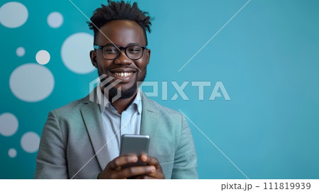 AI-generated content. Seamless Online Business Conversations Captured with Happy Entrepreneur Texting 111819939