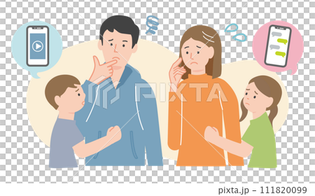 A child who wants a smartphone and a young couple who are worried and tilt their heads 111820099