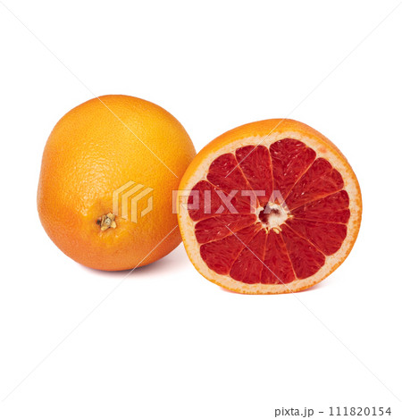 Pink ripe grapefruit slice on white isolated background Pink ripe grapefruit slice on white isolated background 111820154
