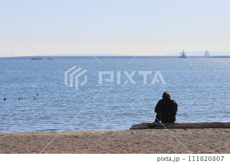 穏やかな海を眺める人 後ろ姿 穏やかな海を眺める人 後ろ姿 111820807