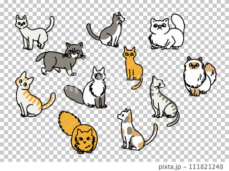 Illustration set of cats with various patterns and poses Illustration set of cats with various patterns and poses 111821248