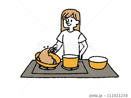 料理をしている女性 家事をしている主婦のイラスト 料理をしている女性 家事をしている主婦のイラスト 111821258