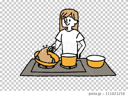料理をしている女性 家事をしている主婦のイラスト 料理をしている女性 家事をしている主婦のイラスト 111821258