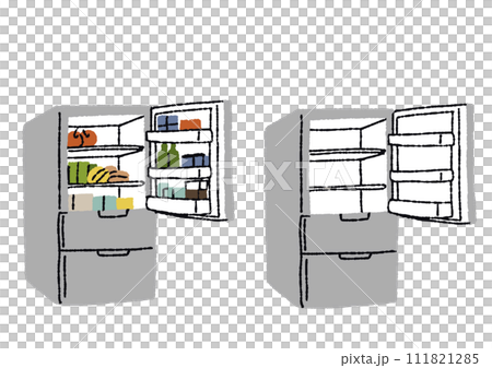 裝有物品的冰箱和空冰箱的插圖集 111821285