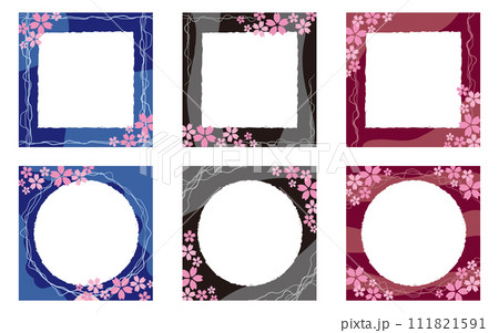 桜のイラストと柔らかいラフな模様の正方形バックグラウンド　さくらフレーム 111821591