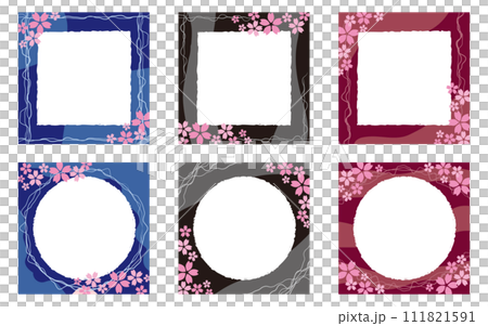 桜のイラストと柔らかいラフな模様の正方形バックグラウンド　さくらフレーム 111821591