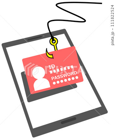スマホから個人のID情報やパスワードを盗まれるフィッシング詐欺のイメージイラスト スマホから個人のID情報やパスワードを盗まれるフィッシング詐欺のイメージイラスト 111822524