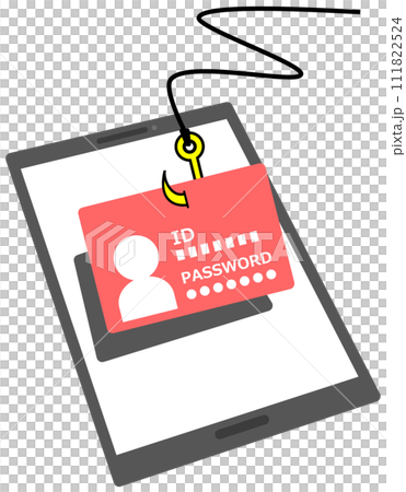 スマホから個人のID情報やパスワードを盗まれるフィッシング詐欺のイメージイラスト スマホから個人のID情報やパスワードを盗まれるフィッシング詐欺のイメージイラスト 111822524