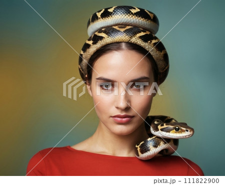 Portrait of a woman with a large snake. 111822900