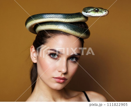 Portrait of a woman with a poisonous snake. 111822905