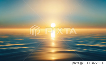 地平線に沈む夕陽 111822991