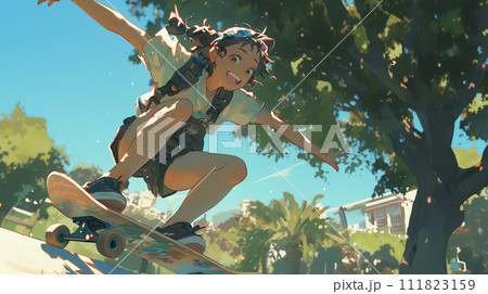 スケボーをする女子 111823159