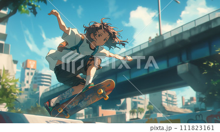 スケボーをする女子 111823161