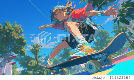 スケボーをする女子のイラスト素材 [111823164] - PIXTA