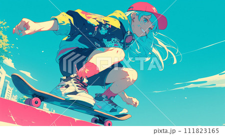 スケボーをする女子のイラスト素材 [111823165] - PIXTA