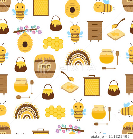 seamless pattern with bees and honey seamless pattern with bees and honey 111823493