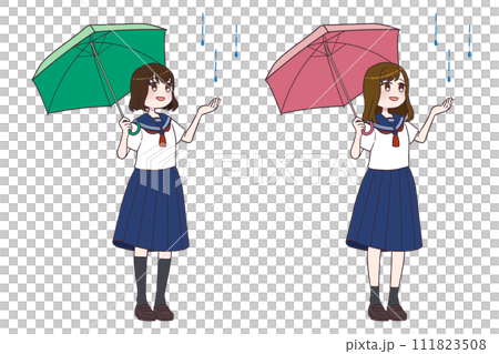 Girl set 2 in a sailor suit holding an umbrella 111823508