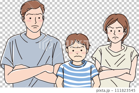 親子3_爸爸_媽媽_男生_生氣的表情_上半身 111823545
