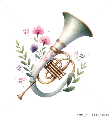 English horn musical instrument with flowers 111823649