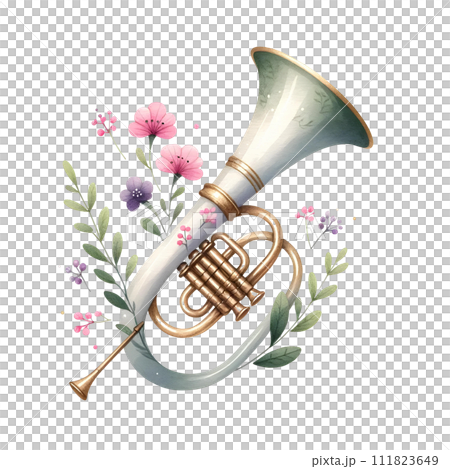 English horn musical instrument with flowers 111823649