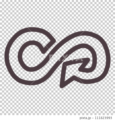Illustration of a simple mark combining an arrow with an infinity symbol Illustration of a simple mark combining an arrow with an infinity symbol 111823993