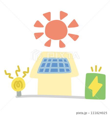 家庭での太陽光発電をイメージした家や太陽のイラスト 家庭での太陽光発電をイメージした家や太陽のイラスト 111824025