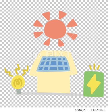 家庭での太陽光発電をイメージした家や太陽のイラスト 家庭での太陽光発電をイメージした家や太陽のイラスト 111824025