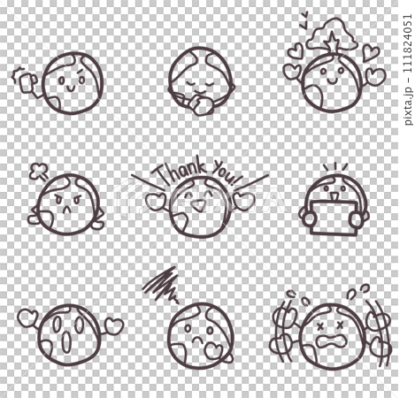 An illustration set of simply deformed Earth characters with various expressions. 111824051