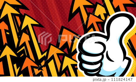 アメコミ風_グッドのポーズの手と矢印の背景_赤_16:9 111824147